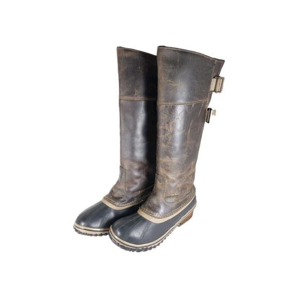 Sorel Women's SlimpackII US7 Brow Leather Tall Waterproof Equestrian Snow Boots - Picture 1 of 16